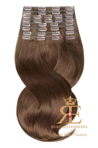 Clip-In Echthaar LUXURY QUALITÄT Extensions Kastanien-Dunkelbraun Deluxe Line.