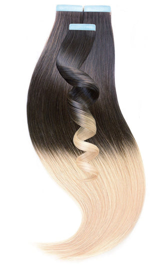 TAPE-IN EXTENSIONS ECHTHAAR,SOMBRÉ-BALAYAGES, Schoko-Dunkelbraun & Goldblond.