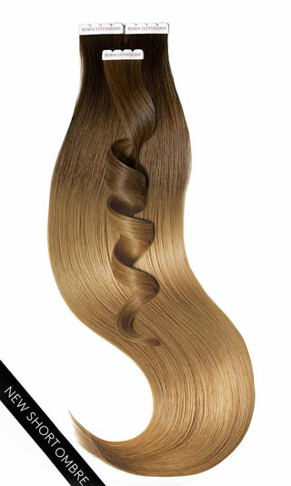 TAPE-IN EXTENSIONS ECHTHAAR, SOMBRÉ-BALAYAGES, Schoko-Dunkelbraun & Hellbraun-Karamell.