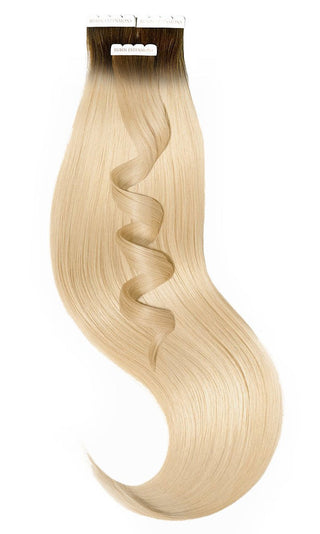 TAPE-IN EXTENSIONS ECHTHAAR, Kurzer Ansatz, Schoko-Dunkelbraun & Honigblond.