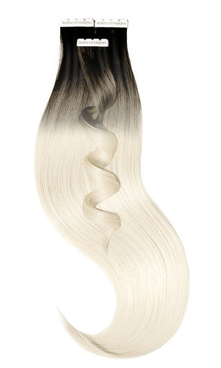 TAPE-IN EXTENSIONS ECHTHAAR  SOMBRE-BALAYAGES, Schwarz-Braun & Platinblond.