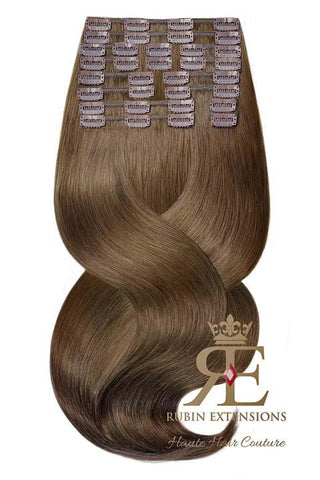Clip-In Echthaar LUXURY QUALITÄT Extensions  Natur-Goldbraun Deluxe Line